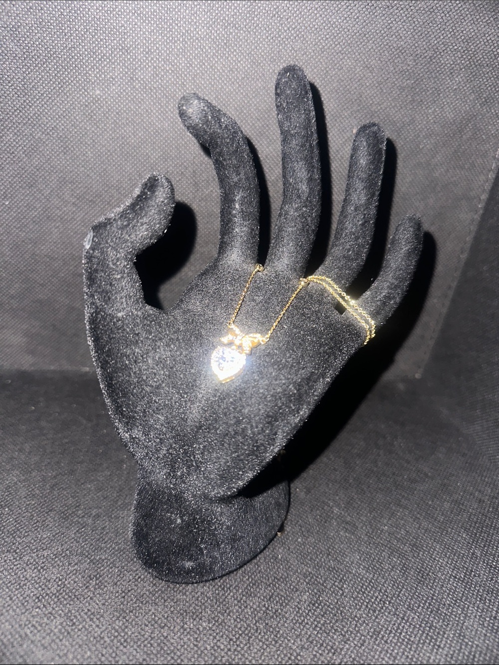 Gold Heart Pendant Necklace with Clear Crystal Accent